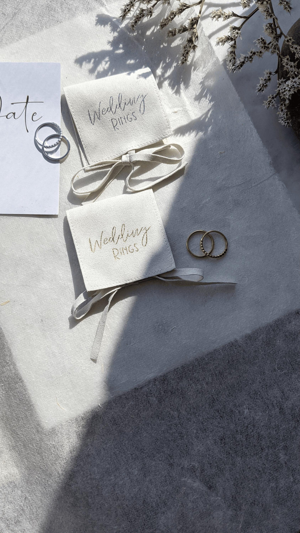 6x6cm Wedding Rings Gift Bag Handmade with recycled Vegan Suede, White Ring Pouch in Gold or Silver available for personalisation