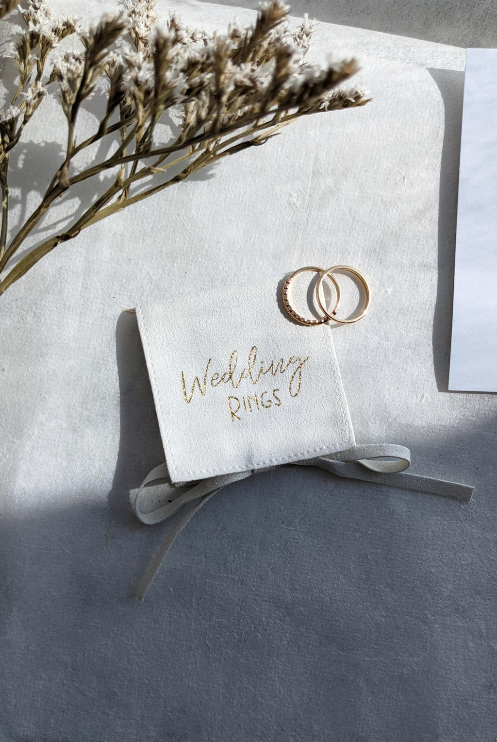 6x6cm Wedding Rings Gift Bag Handmade with recycled Vegan Suede, White Ring Pouch in Gold or Silver available for personalisation